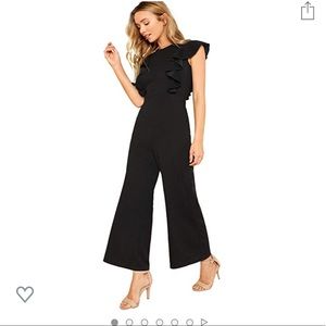 Black jumpsuit, back zip with ruffle detail